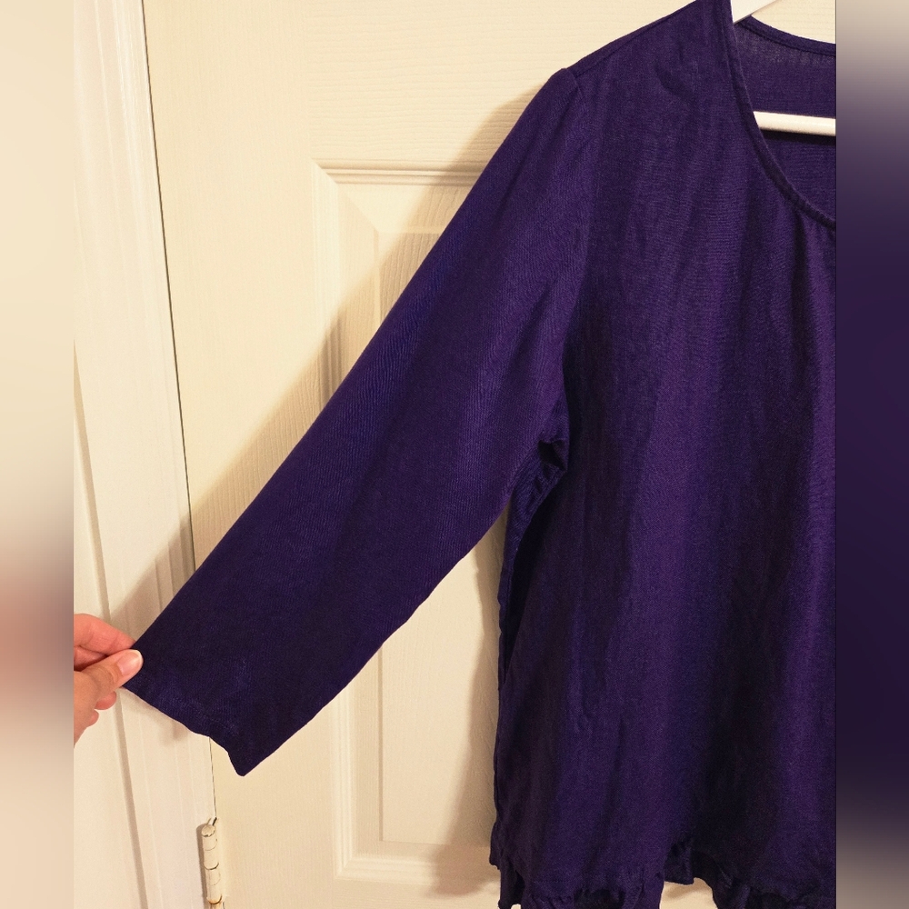 Hot Cotton Rich Purple Linen Blouse Size Medium - Picture 3 of 5